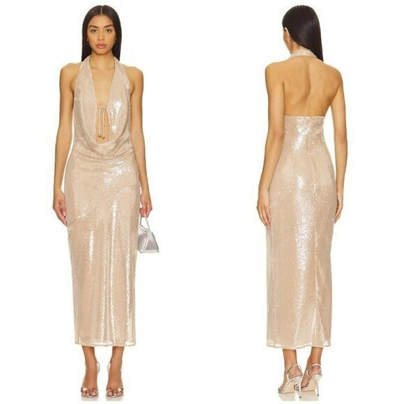 Lovers and Friends Stevie Sequin Midi Dress - Nude Neutral